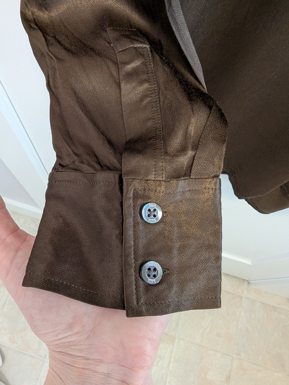 Rails Brown Silky Blouse | Drapey Minimalist Button Front Top - Picture 6 of 8